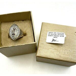 Sarda Sterling Silver Ring Filigree Caviar Pebbled Bali Scrollwork 925 Size 10
